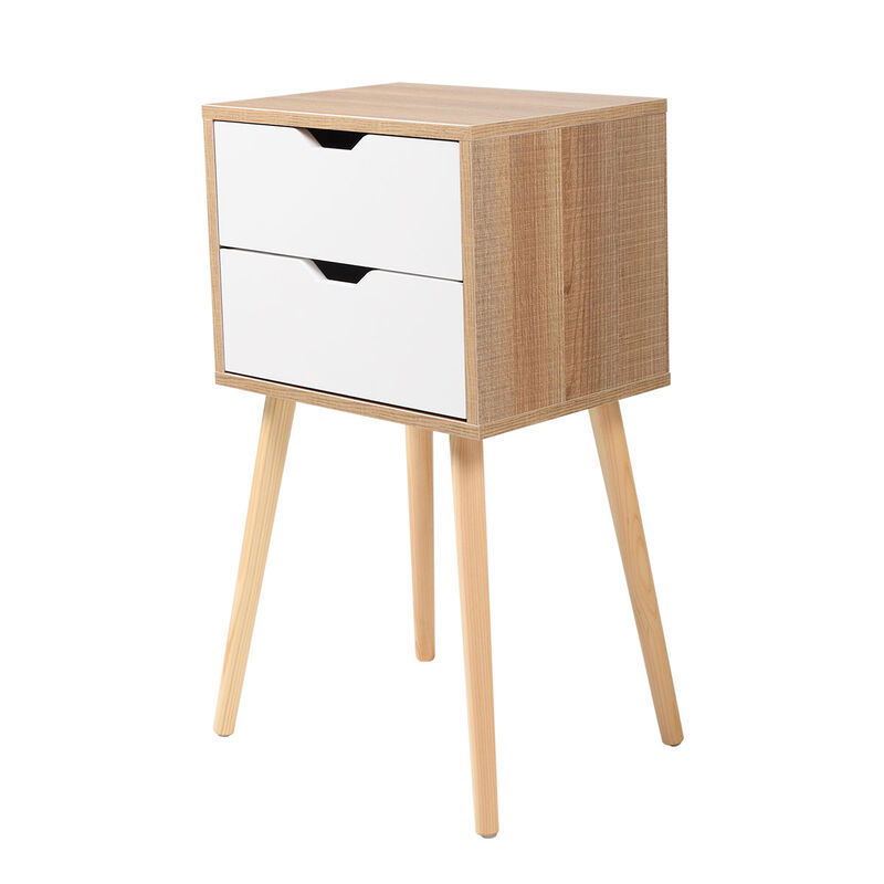 Streamdale Modern Nightstand Set (2) with Drawers and Splayed Legs, White