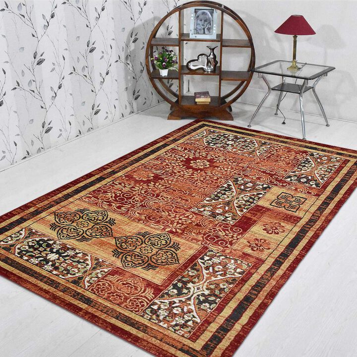 RUGSOTIC CARPETS MACHINE MADE HEATSET POLYPROPYLENE AREA RUGS  - 10'x13', Rectangle Shape, Red Color, Classic Oriental Traditional  Design, Midium Pile Machine Made Area Rugs (M00042)