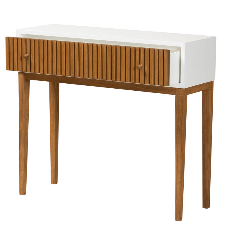 Bali & Pari Odile Modern Two-Tone Natural Brown and White Bayur Wood 1-Drawer Console Table