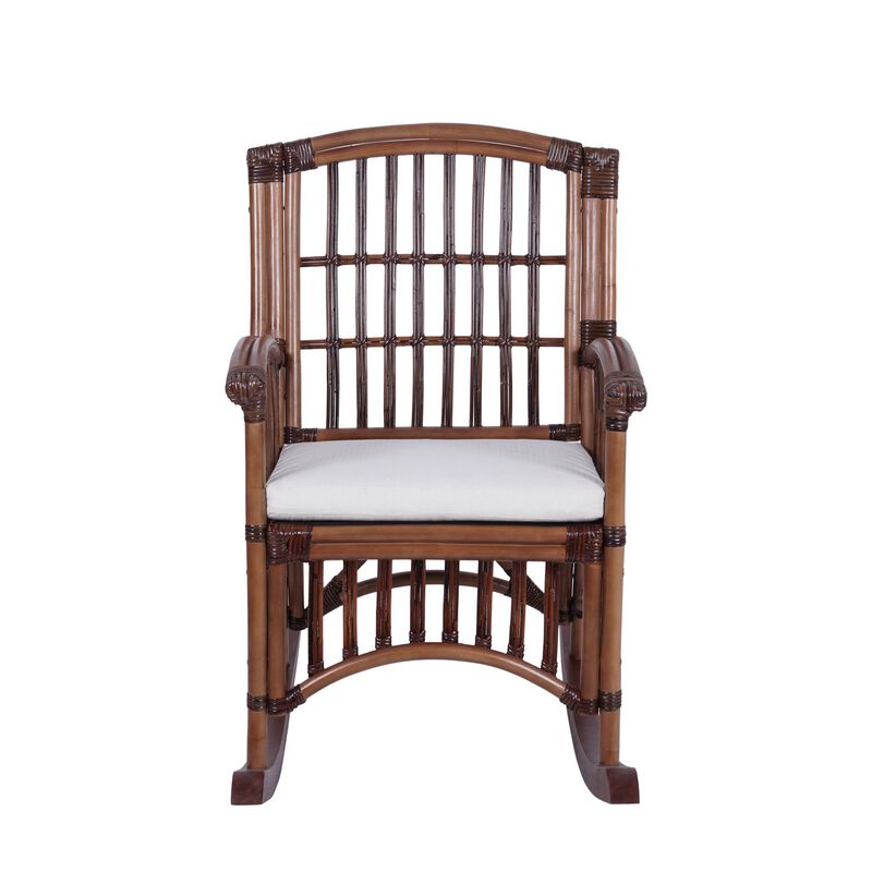 Swayze Bohemian Farmhouse Woven Rattan/Wood Rocking Chair