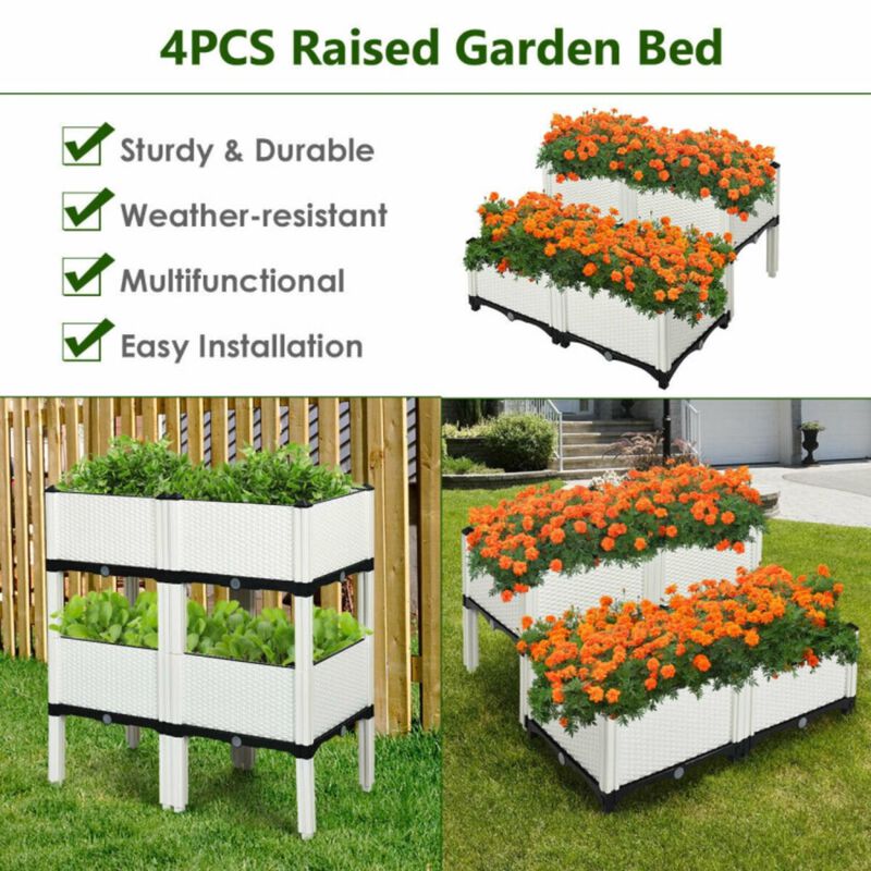 Hivvago Set of 4 Elevated Flower Vegetable Herb Grow Planter Box