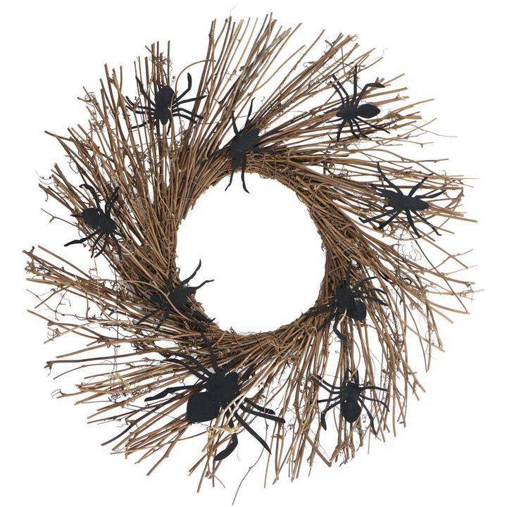 Haunted Hill Farm 20 Prelit Rattan Wreath with Spiders, Battery Operated