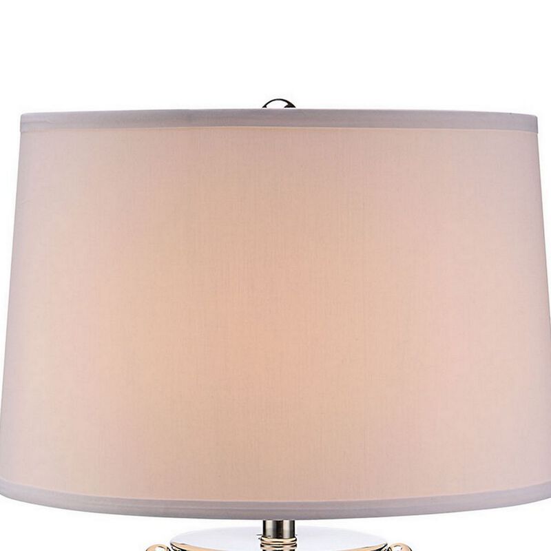 Axie 28 Inch Table Lamp, Glass Stand, Empire Shade, Metal, Nickel Finish-Benzara