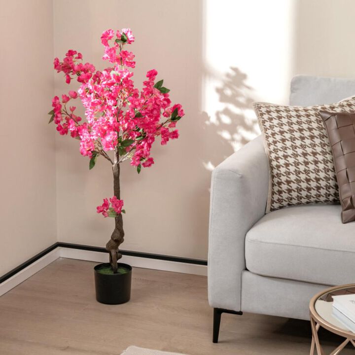 Hivvago 2 Pack 41 Inch Artificial Plum Blossom Tree Fake Floral Plant with 92 Flowers-Red