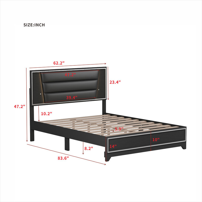 Merax PU Upholstered  Platform Bed  with LED Light