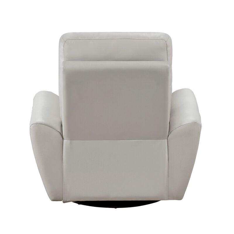Jessica 39 Inch Swivel Glider Chair, Gray, Top Grain Leather, Solid Wood - Benzara