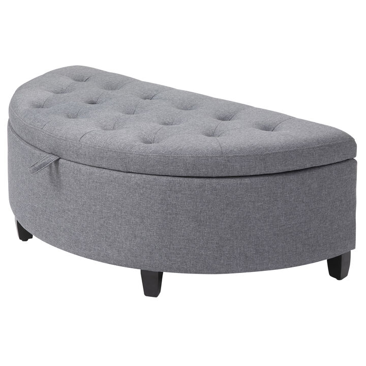 Foldable Tufted Linen Storage Seat Semicircle Footrest Box w/ Legs Lift Top