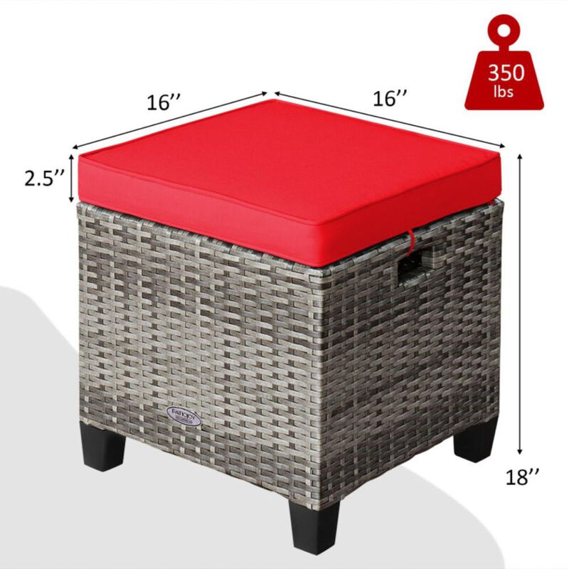 Hivvago 2PCS Patio Rattan Wicker Ottoman Seat with Removable Cushions-Turquoise