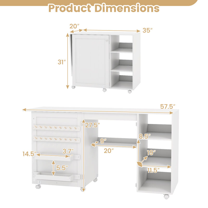 Multifunctional Folding Sewing Machine Craft Station with Storage Shelves for Home Organization