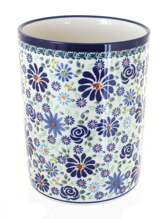 Blue Rose Polish Pottery Vintage Violet Utensil Jar