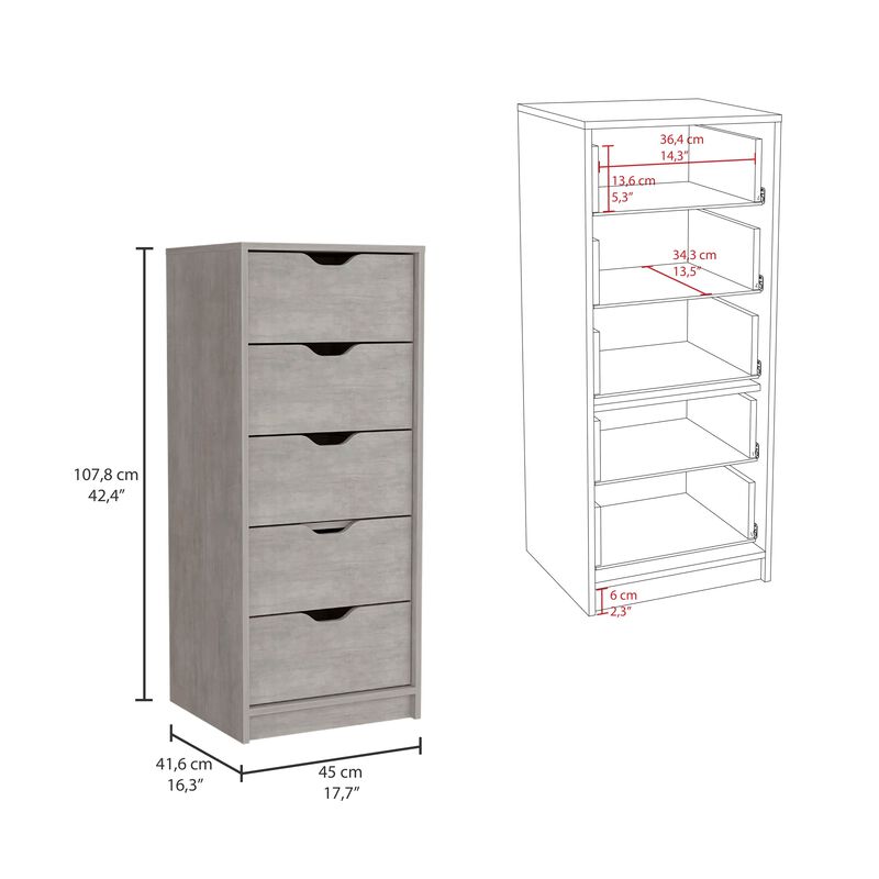 Basilea 5 Drawers Tall Dresser, Pull Out System -Concrete Gray