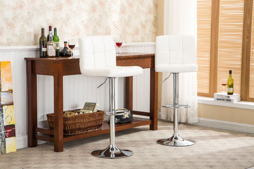 Faux Leather Adjustable Hydraulic Bar Stool, Set of 2, White