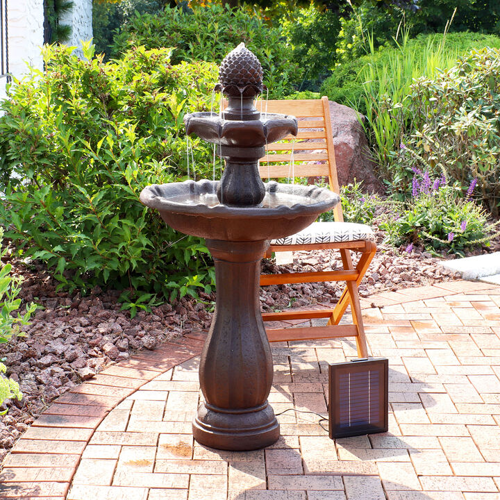 Sunnydaze Pineapple Outdoor 2-Tier Solar Fountain with Battery