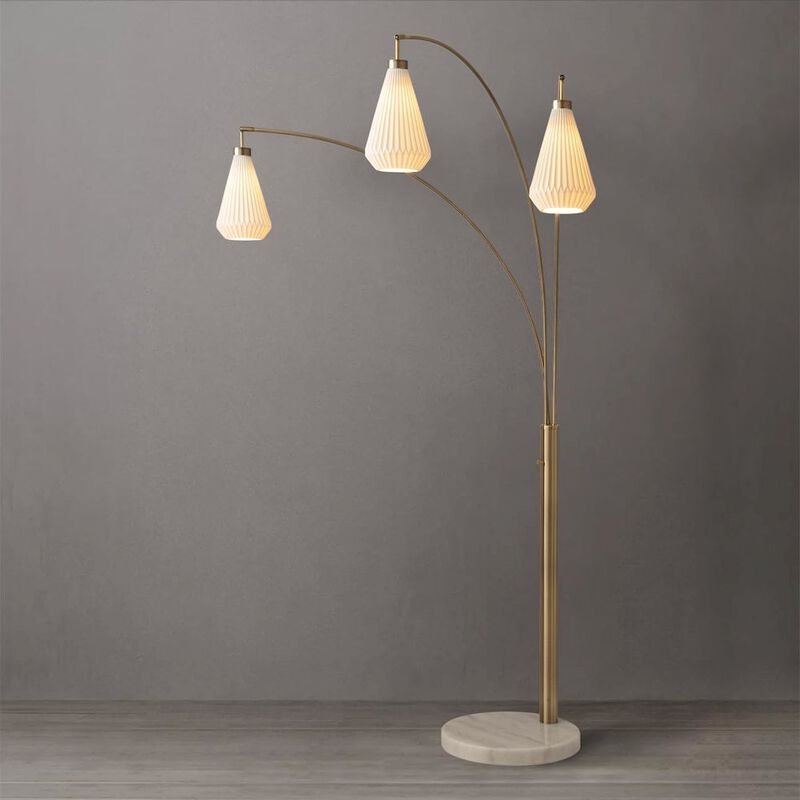 NOVA OF CALIFORNIA Concord Bone Porcelain Shade 3 Light Arc Floor Lamp - 85