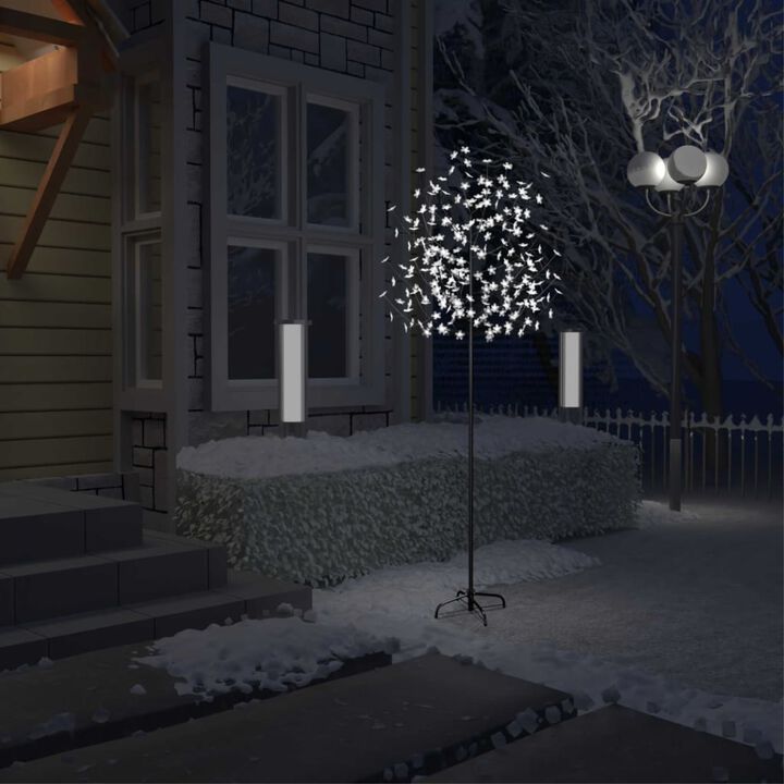 vidaXL Christmas Tree 220 LEDs Cold White Light Cherry Blossom 86.6"