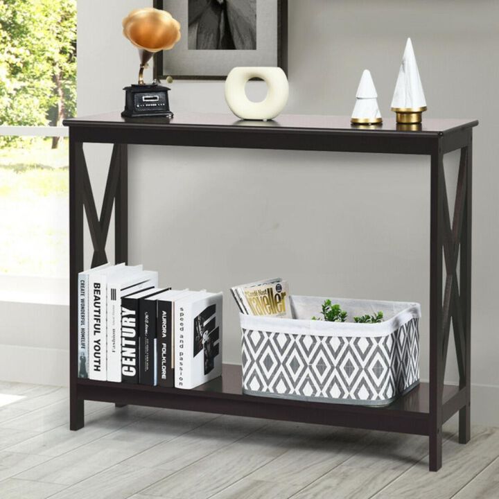 Hivvago 2-Tier Console X-Design Sofa Side Accent Table