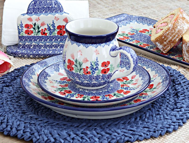 Blue Rose Polish Pottery Dreaming of Poppies 4 Piece Place Setting - Service for 1