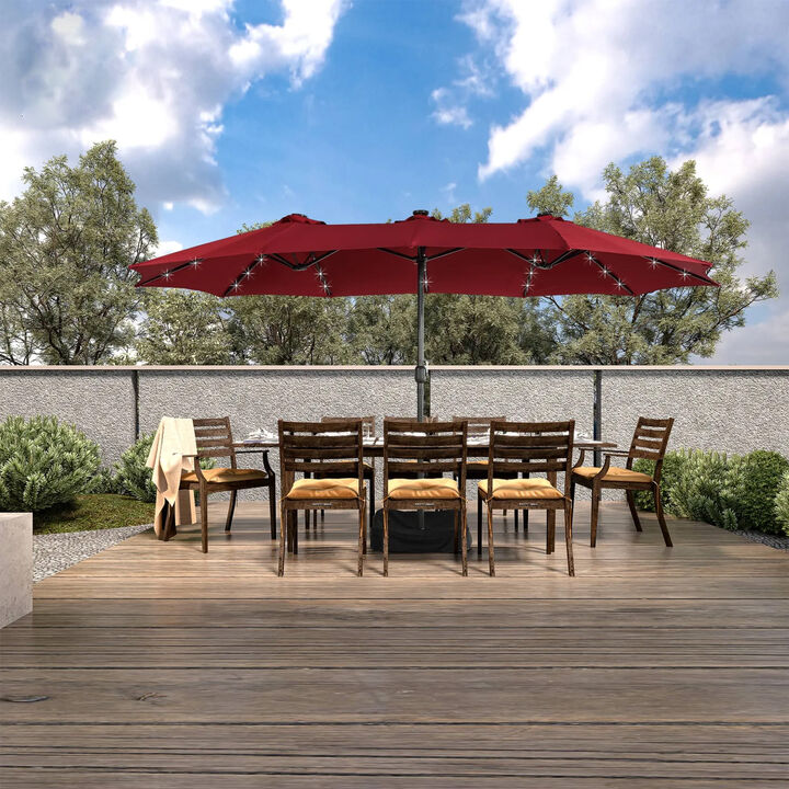 MONDAWE 15ft Rectangular Double-Sided Solar LED Outdoor Patio Market Umbrella with Base Included