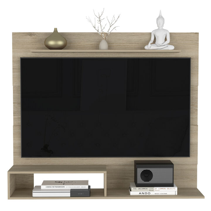 DEPOT E-SHOP Baden Floating Entertainment Center for TV´s up 55", Space For TV, One Superior Shelf, Two Shelves, Light Pine