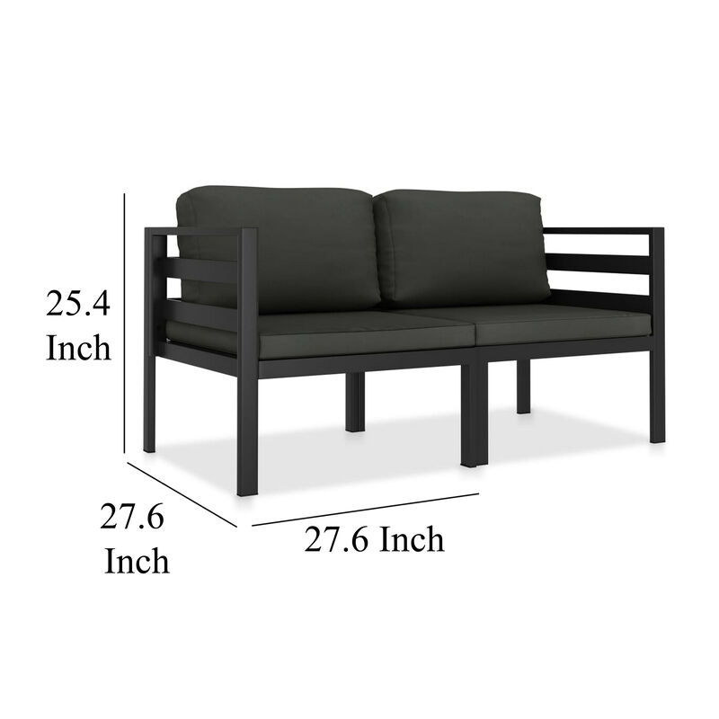 Shina 2pc Modular Outdoor Sofa Set, Black Aluminum, Polyester Fabric - Benzara