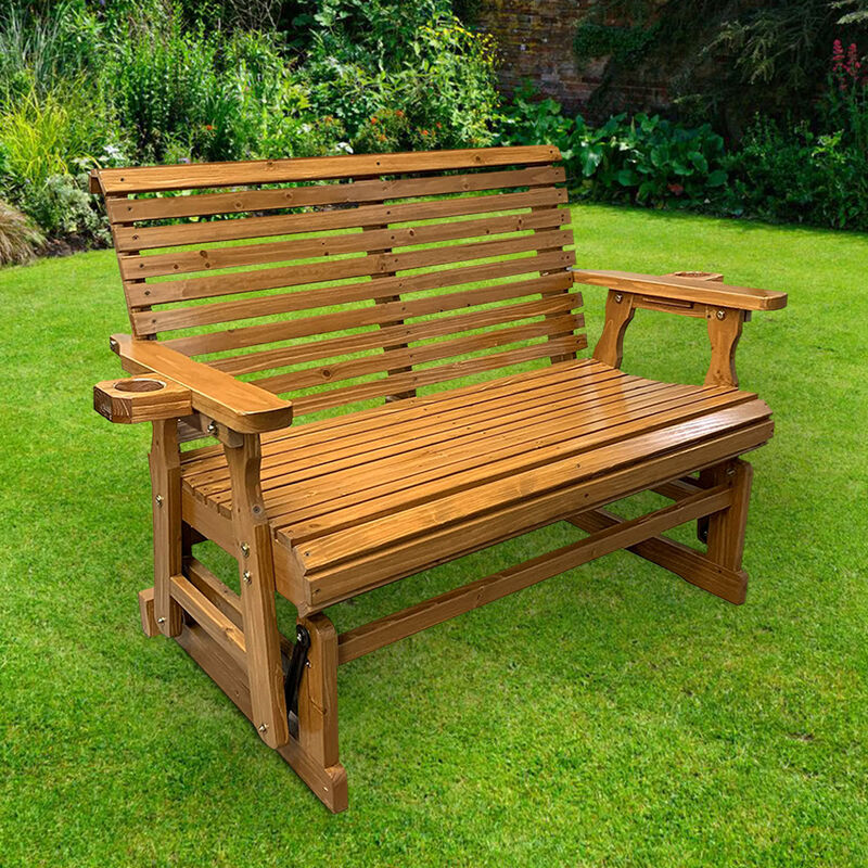 Patio Glider with Cup Holders, High Roll Back and Deep Contoured Seat, 2-Seater, Heavy Duty 800 Lb, 4 Feet (Brown 4 Ft)