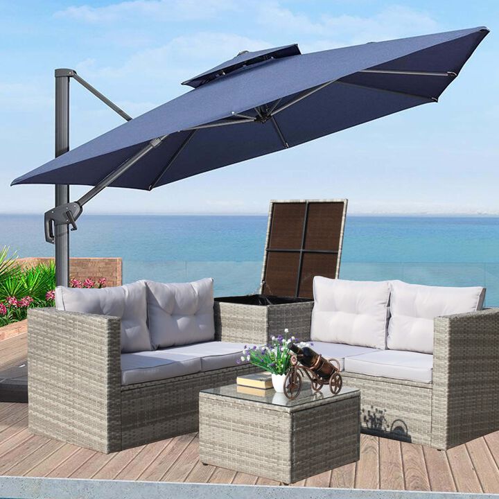 4 Piece Patio Sectional Wicker Rattan Outdoor Furniture Sofa Set With Storage Box