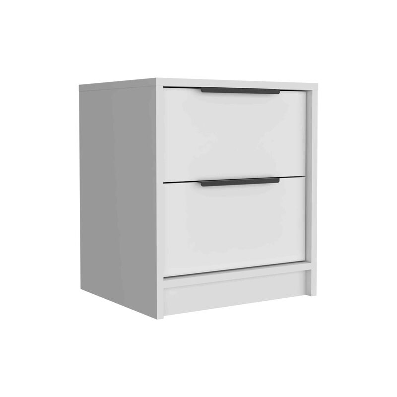 Streamdale Kaia Nightstand, Two Drawers, Metal Handle - White