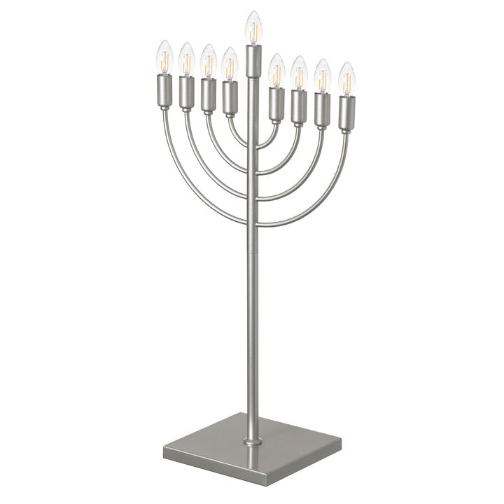 Gold Finish Modern Contemporary Hanukkah Menorah with Remote Control for Home, Office, or Kitchen, LED Light Bulbs, and Remote Control for Easy Daily Hanukkah Lighting Sequence