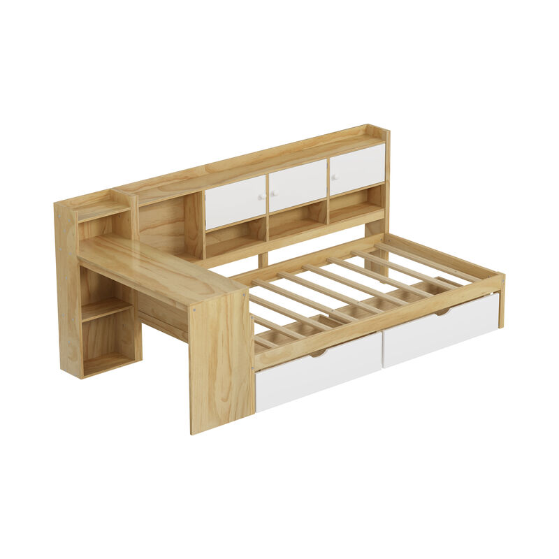 Merax Wooden L-Shape Daybed with Storage