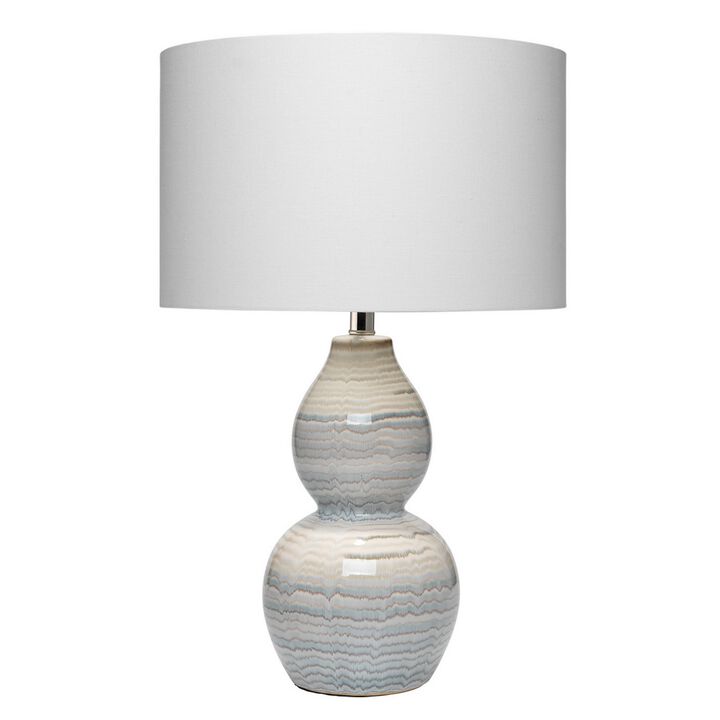 Ceramic Table Lamp with Neutral Waves Pattern, White and Blue-Benzara
