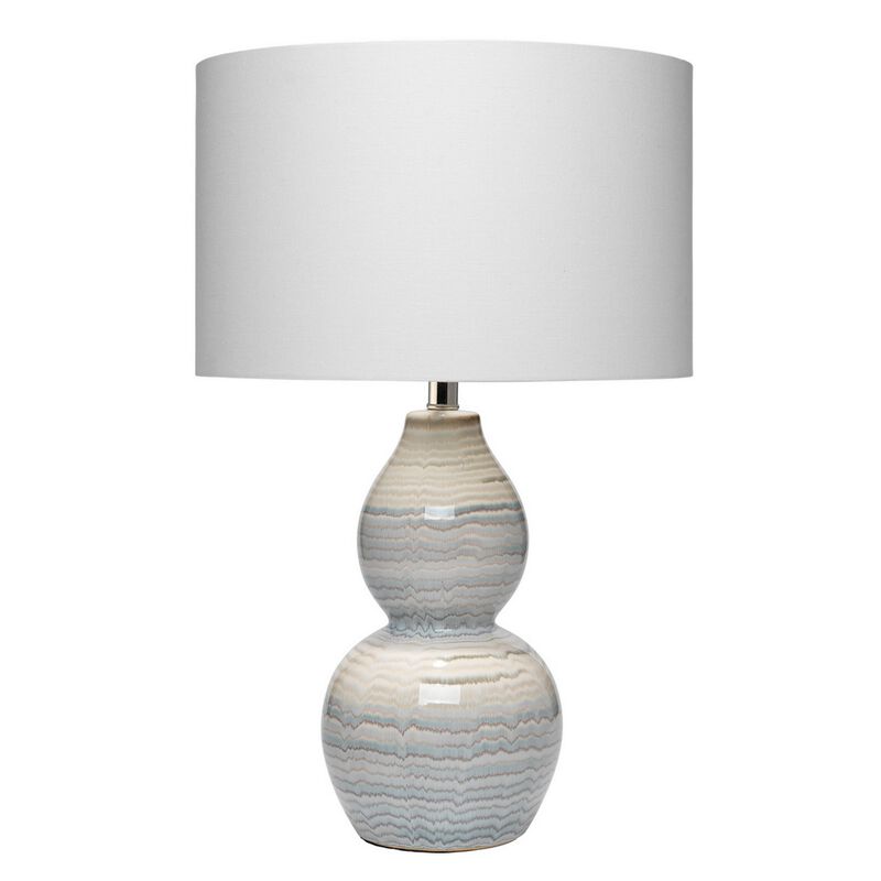 Ceramic Table Lamp with Neutral Waves Pattern, White and Blue-Benzara