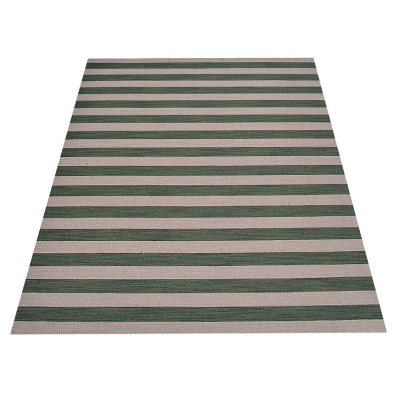RUGSOTIC CARPETS HAND WOVEN FLAT WEAVE KILIM WOOL ECO-FRIENDLY AREA RUGS  - 6'7''x9'10'', Rectangle Shape, Cream Olive Color, Contemporary Design, Low Pile Handmade Rugs for Living Room (D00107)
