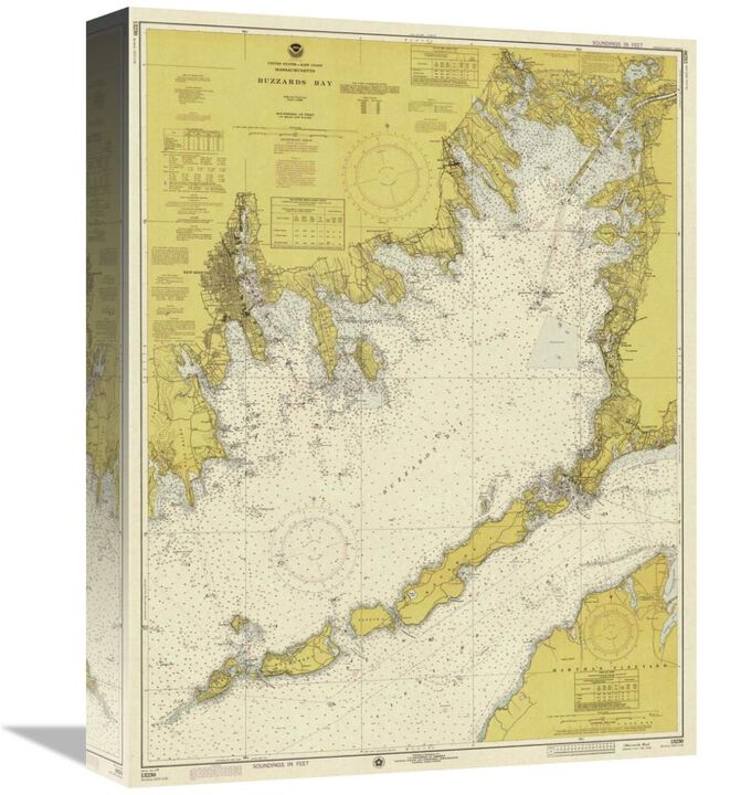 Nautical Chart - Buzzards Bay ca. 1974 - Sepia Tinted-Canvas Art-12.32x16