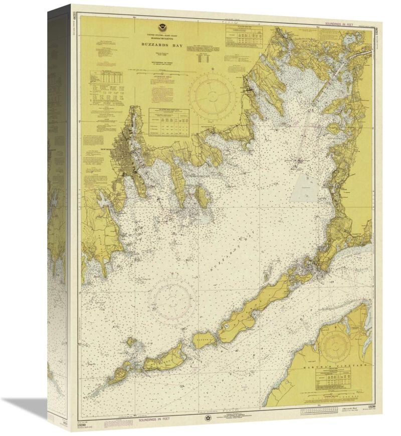 Nautical Chart - Buzzards Bay ca. 1974 - Sepia Tinted-Canvas Art-12.32x16