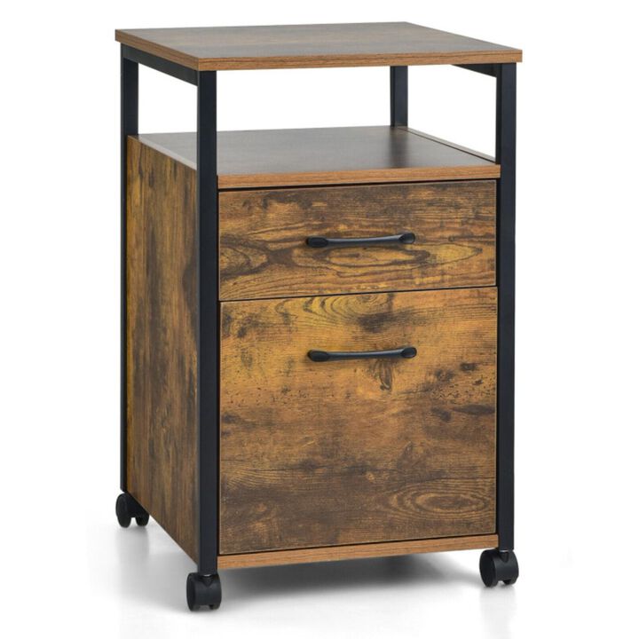 Hivvago 2 Drawer Mobile File Cabinet Printer Stand with Open Shelf for Letter Size