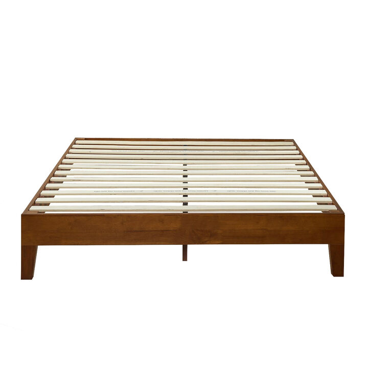 Hivvago King size Modern Low Profile Solid Wood Platform Bed Frame in Cherry Finish