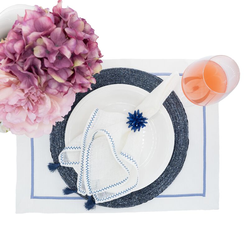 Linen Napkins With Navy Tassels, Set of 4