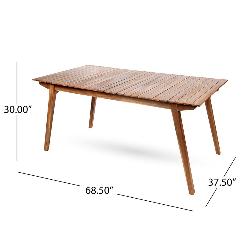Outdoor Dining Table, 69 Inch Slatted Rectangular, Brown Acacia Wood - Benzara
