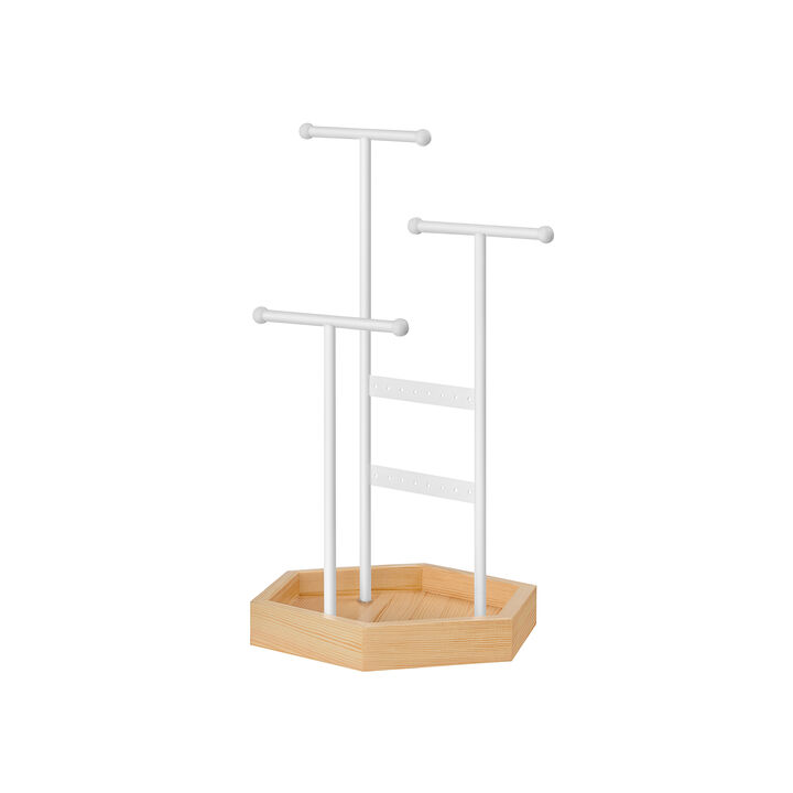 Jewelry Tree Display Stand - Metal and Wood Holder for Necklaces, Bracelets, Earrings, and Rings