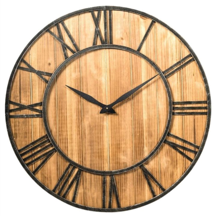Hivvago Round 30 inch Roman Numeral Silent Wood Metal Farmhouse Wall Clock