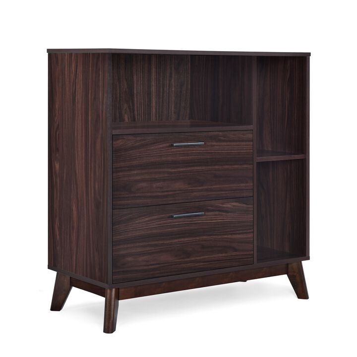 Bara Accent Cabinet 36 Inch, 3 Space 2 Drawer, Rustic Dark Wenge Brown - Benzara