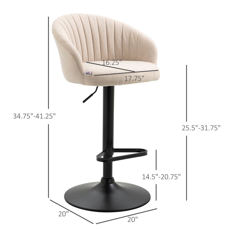 Beige Kitchen Seating: Adjustable Swivel Barstools with Linen Fabric