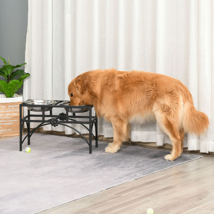 Doggy Dining Station: 22" Black Elevated Double Bowl Stand
