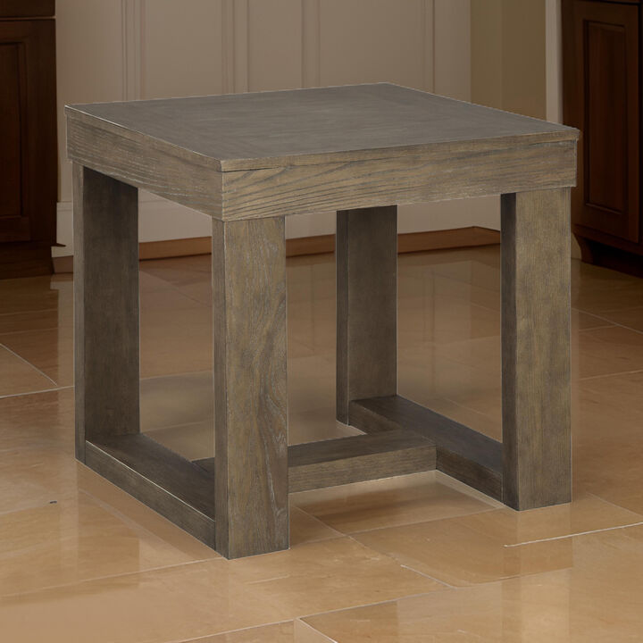 Grained Wooden Frame End Table with Trestle Base, Taupe Brown- Benzara