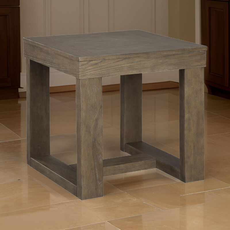Grained Wooden Frame End Table with Trestle Base, Taupe Brown- Benzara