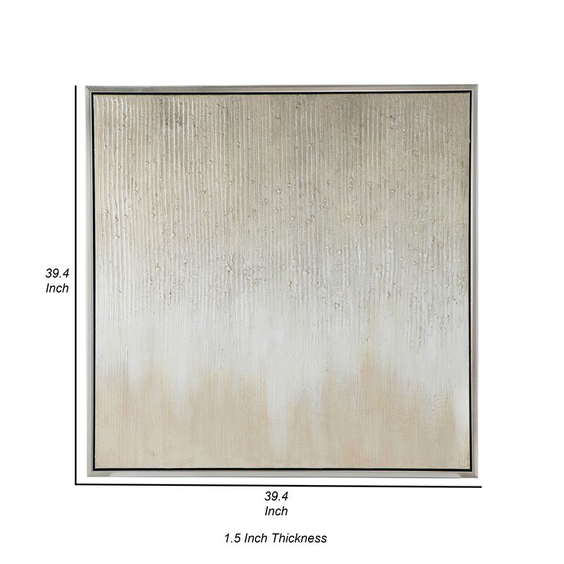 39 x 39 Hand Painted Wall Art,  Polyester Canvas, Wood, White and Gold - Benzara