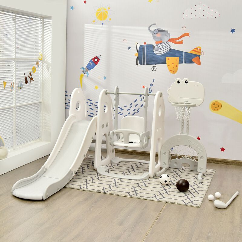 6 in 1 Toddler Slide and Swing Set with Ball Games