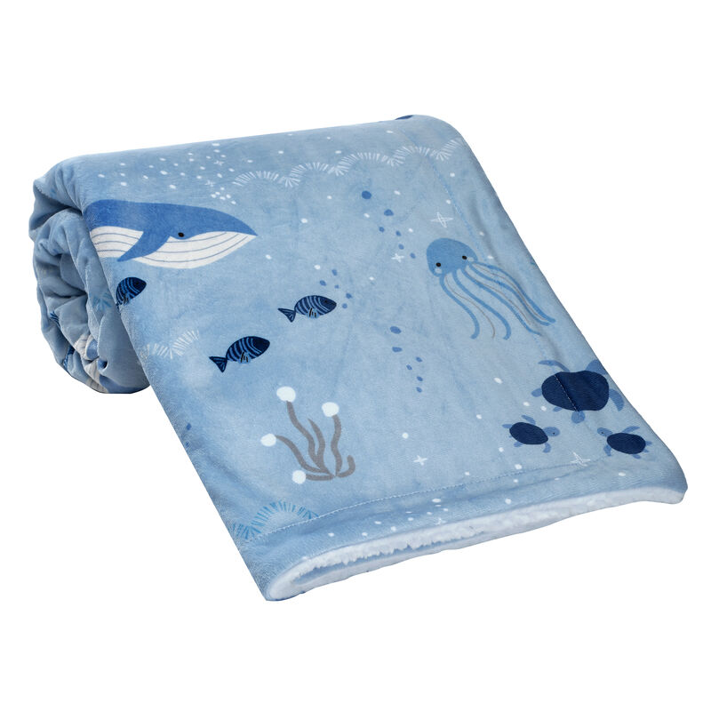 Lambs & Ivy Bubbles & Squirt Blue Ocean/Aquatic Whale Soft Fleece Baby Blanket