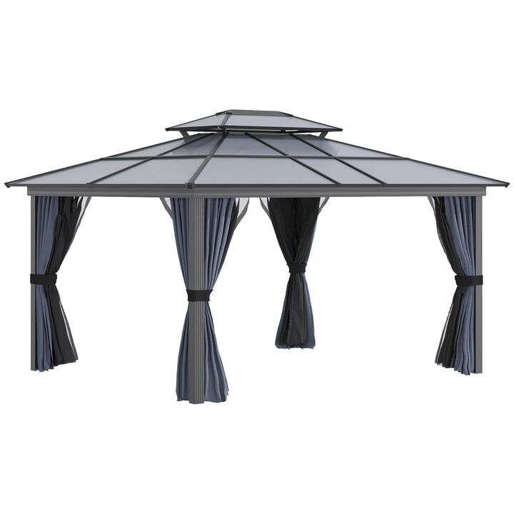 Black Alfresco Elegance: 10x12 Aluminum Hardtop Gazebo with Curtains