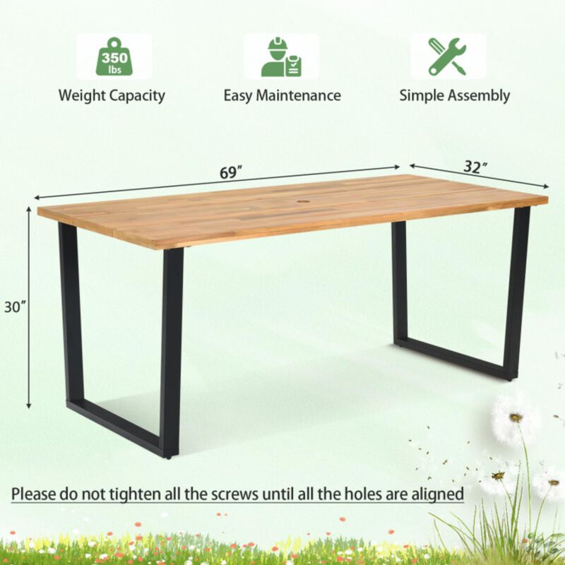 Hivvago 6-Person Acacia Wood Outdoor Dining Table with 2 Inch Umbrella Hole